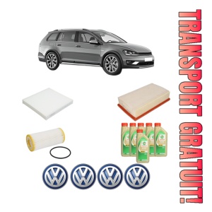 Set Pachet filtre revizie Bosch, 6 litrii ulei Castrol 5W30 Volkswagen GOLF ALLTRACK VII Variant (BA5, BV5) 1.8 TSI 4motion din 2014-2020, 4x Stickere auto cu Volkswagen