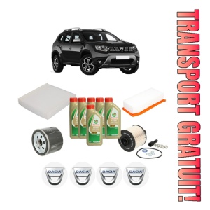 Set Pachet filtre revizie Bosch, 6 litrii ulei Castrol 5W40 DACIA DUSTER (HM_) 1.5 dCi 90 (HMAA) din 2017, 4x Stickere auto cu DACIA