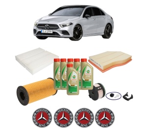 Set Pachet filtre revizie Bosch, 6 litrii ulei Castrol 5W40 MERCEDES-BENZ A-CLASS Saloon (V177) A 180 d (177.103) din 2018, 4x Stickere auto cu MERCEDES-BENZ - Img 2