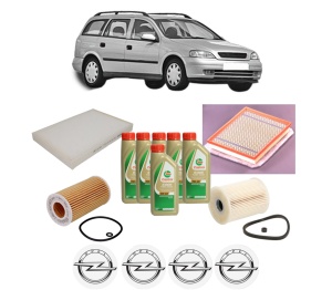 Set Pachet filtre revizie Bosch, 6 litrii ulei Castrol 5W40 OPEL ASTRA G Estate (T98) 2.2 DTI (F35) din 2002-2004, 4x Stickere auto cu OPEL - Img 2