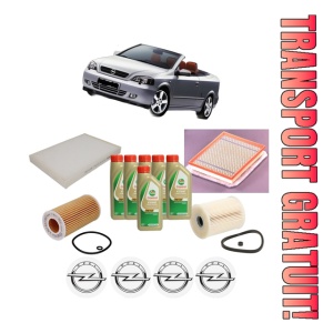 Set Pachet filtre revizie Bosch, 6 litrii ulei Castrol 5W40 OPEL ASTRA G Convertible (T98) 2.2 DTI (F67) din 2002-2005, 4x Stickere auto cu OPEL