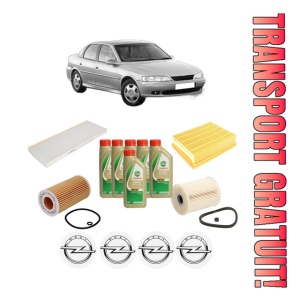 Set Pachet filtre revizie Bosch, 6 litrii ulei Castrol 5W40 OPEL VECTRA B (J96) 2.2 DTI 16V (F19) din 2000-2002, 4x Stickere auto cu OPEL