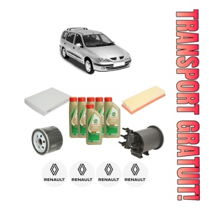 Set Pachet filtre revizie Bosch, 6 litrii ulei Castrol 5W40 RENAULT MEGANE I Grandtour (KA0/1_) 1.9 dCi (KA05, KA1F) din 2001-2003, 4x Stickere auto cu RENAULT
