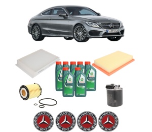 Set Pachet filtre revizie Bosch, 7 litrii ulei Castrol 10W40 MERCEDES-BENZ C-CLASS Coupe (C205) C 300 (205.348) din 2015-2018, 4x Stickere auto cu MERCEDES-BENZ - Img 2