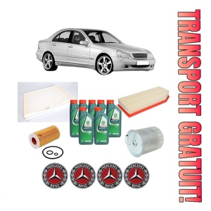 Set Pachet filtre revizie Bosch, 7 litrii ulei Castrol 10W40 MERCEDES-BENZ C-CLASS (W203) C 270 CDI (203.016) din 2000-2007, 4x Stickere auto cu MERCEDES-BENZ