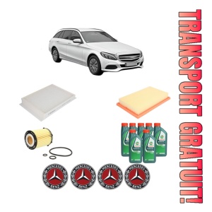 Set Pachet filtre revizie Bosch, 7 litrii ulei Castrol 10W40 MERCEDES-BENZ C-CLASS T-Model (S205) C 250 (205.245) din 2014-2018, 4x Stickere auto cu MERCEDES-BENZ