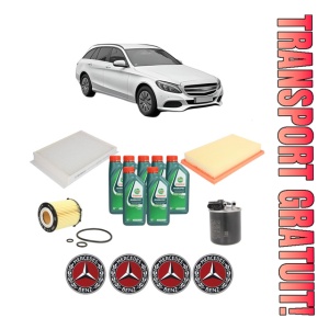 Set Pachet filtre revizie Bosch, 7 litrii ulei Castrol 10W40 MERCEDES-BENZ C-CLASS T-Model (S205) C 300 (205.248) din 2015-2018, 4x Stickere auto cu MERCEDES-BENZ
