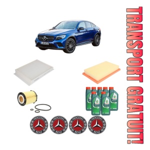 Set Pachet filtre revizie Bosch, 7 litrii ulei Castrol 10W40 MERCEDES-BENZ GLC Coupe (C253) 300 4-matic (253.349) din 2016-2019, 4x Stickere auto cu MERCEDES-BENZ