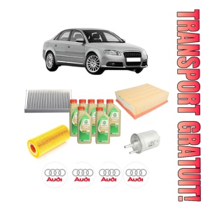 Set Pachet filtre revizie Bosch, 7 litrii ulei Castrol 5W30 AUDI A4 B7 (8EC) 3.2 FSI quattro din 2005-2008, 4x Stickere auto cu AUDI