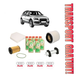 Set Pachet filtre revizie Bosch, 7 litrii ulei Castrol 5W30 AUDI Q5 (8RB) SQ5 TDI quattro din 2015-2017, 4x Stickere auto cu AUDI