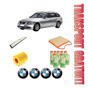 Set Pachet filtre revizie Bosch, 7 litrii ulei Castrol 5W30 BMW Seria 3 Touring (E91) 335 i xDrive din 2008-2012, 4x Stickere auto cu BMW