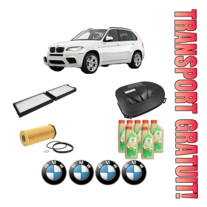 Set Pachet filtre revizie Bosch, 7 litrii ulei Castrol 5W30 BMW Seria X5 (E70) xDrive 30 d din 2010-2013, 4x Stickere auto cu BMW