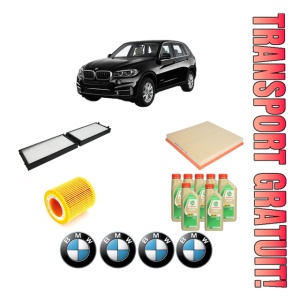 Set Pachet filtre revizie Bosch, 7 litrii ulei Castrol 5W30 BMW Seria X5 (F15, F85) xDrive 35 i din 2013-2018, 4x Stickere auto cu BMW