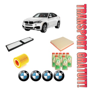 Set Pachet filtre revizie Bosch, 7 litrii ulei Castrol 5W30 BMW Seria X6 (F16, F86) xDrive 35 i din 2014-2019, 4x Stickere auto cu BMW