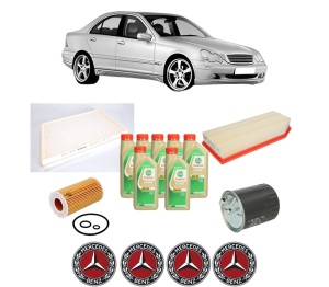 Set Pachet filtre revizie Bosch, 7 litrii ulei Castrol 5W30 MERCEDES-BENZ C-CLASS (W203) C 220 CDI (203.006, 203.008) din 2000-2007, 4x Stickere auto cu MERCEDES-BENZ - Img 2