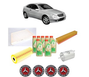 Set Pachet filtre revizie Bosch, 7 litrii ulei Castrol 5W30 MERCEDES-BENZ C-CLASS Coupe (CL203) C 230 Kompressor (203.747) din 2001-2002, 4x Stickere auto cu MERCEDES-BENZ - Img 2