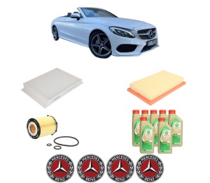 Set Pachet filtre revizie Bosch, 7 litrii ulei Castrol 5W30 MERCEDES-BENZ C-CLASS Convertible (A205) C 200 (205.442) din 2016-2018, 4x Stickere auto cu MERCEDES-BENZ - Img 2