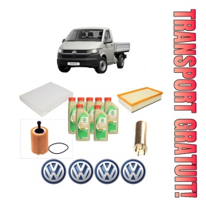 Set Pachet filtre revizie Bosch, 7 litrii ulei Castrol 5W30 Volkswagen TRANSPORTER T5 Platform/Chassis (7JD, 7JE, 7JL, 7JY, 7JZ, 7F 1.9 TDI din 2006-2009, 4x Stickere auto cu Volkswagen