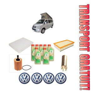 Set Pachet filtre revizie Bosch, 7 litrii ulei Castrol 5W30 Volkswagen CALIFORNIA T5 Camper (7EC, 7EF, 7EG, 7HF, 7HC) 1.9 TDI din 2007-2009, 4x Stickere auto cu Volkswagen