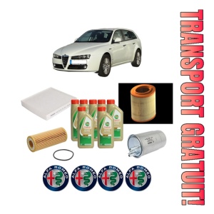 Set Pachet filtre revizie Bosch, 7 litrii ulei Castrol 5W40 ALFA ROMEO 159 Sportwagon (939_) 2.4 JTDM Q4 (939BXM2B) din 2007-2011, 4x Stickere auto cu ALFA ROMEO