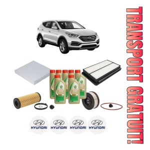Set Pachet filtre revizie Bosch, 7 litrii ulei Castrol 5W40 HYUNDAI SANTA FE IV (TM, TMA) 2.2 CRDi AWD din 2018-2020, 4x Stickere auto cu HYUNDAI