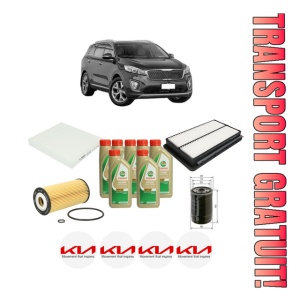 Set Pachet filtre revizie Bosch, 7 litrii ulei Castrol 5W40 KIA SORENTO III (UM) 2.0 CRDI 4WD din 2015-2020, 4x Stickere auto cu KIA