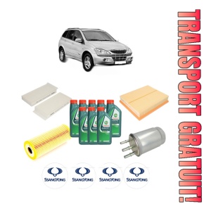 Set Pachet filtre revizie Bosch, 8 litrii ulei Castrol 10W40 SSANGYONG KYRON 2.0 Xdi 4x4 din 2005-2014, 4x Stickere auto cu SSANGYONG
