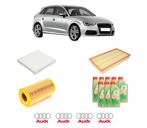 Set Pachet filtre revizie Bosch, 8 litrii ulei Castrol 5W30 AUDI A3 Sportback (8VA, 8VF) RS3 quattro din 2017-2020, 4x Stickere auto cu AUDI - Img 2
