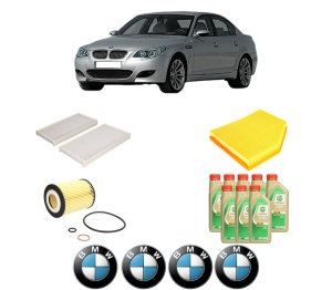 Set Pachet filtre revizie Bosch, 8 litrii ulei Castrol 5W30 BMW Seria 5 (E60) 545 i din 2003-2005, 4x Stickere auto cu BMW - Img 2