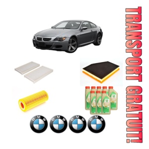 Set Pachet filtre revizie Bosch, 8 litrii ulei Castrol 5W30 BMW Seria 6 (E63) 635 d din 2007-2010, 4x Stickere auto cu BMW