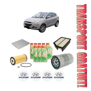 Set Pachet filtre revizie Bosch, 8 litrii ulei Castrol 5W30 HYUNDAI ix35 (LM, EL, ELH) 2.0 CRDi din 2009-2015, 4x Stickere auto cu HYUNDAI