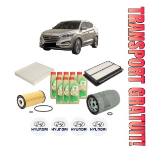Set Pachet filtre revizie Bosch, 8 litrii ulei Castrol 5W30 HYUNDAI TUCSON (TL, TLE) 2.0 CRDi Hybrid 48V All-wheel Drive din 2018-2020, 4x Stickere auto cu HYUNDAI