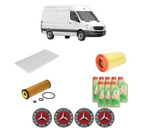 Set Pachet filtre revizie Bosch, 8 litrii ulei Castrol 5W30 MERCEDES-BENZ SPRINTER 3,5-t Van (B906) 316 NGT (906.633, 906.635) din 2008-2018, 4x Stickere auto cu MERCEDES-BENZ - Img 2