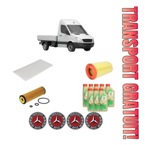 Set Pachet filtre revizie Bosch, 8 litrii ulei Castrol 5W30 MERCEDES-BENZ SPRINTER 3,5-t Platform/Chassis (B906) 316 NGT (906.133, 906.135, 906.233, 906.235) din 2008-2018, 4x Stickere auto cu MERCEDES-BENZ