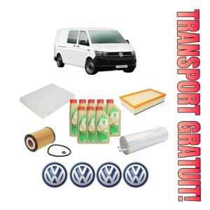 Set Pachet filtre revizie Bosch, 8 litrii ulei Castrol 5W30 Volkswagen TRANSPORTER T6 / CARAVELLE T6 Bus (SGB, SGJ, SHB, SHJ) 2.0 TDI din 2016-2019, 4x Stickere auto cu Volkswagen