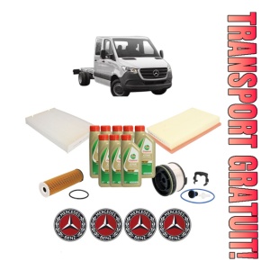 Set Pachet filtre revizie Bosch, 8 litrii ulei Castrol 5W40 MERCEDES-BENZ SPRINTER 4-t Platform/Chassis (B907, B910) 415 CDI (910.040) din 2020, 4x Stickere auto cu MERCEDES-BENZ