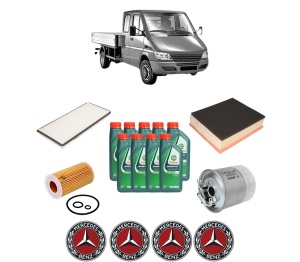 Set Pachet filtre revizie Bosch, 9 litrii ulei Castrol 10W40 MERCEDES-BENZ SPRINTER 5-t Platform/Chassis (B905) 616 CDI (905.612, 905.613, 905.622, 905.623) din 2001-2006, 4x Stickere auto cu MERCEDES-BENZ - Img 2