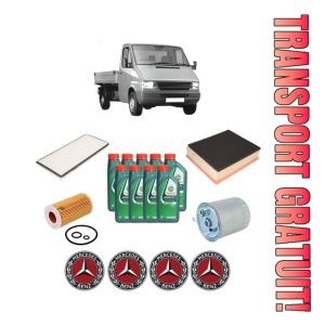 Set Pachet filtre revizie Bosch, 9 litrii ulei Castrol 10W40 MERCEDES-BENZ SPRINTER 2-t Platform/Chassis (B901, B902) 211 CDI (901.621, 902.611, 902.612, 902.621, 902.622) din 2000-2006, 4x Stickere auto cu MERCEDES-BENZ