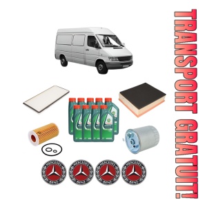 Set Pachet filtre revizie Bosch, 9 litrii ulei Castrol 10W40 MERCEDES-BENZ SPRINTER 4-t Van (B904) 413 CDI din 2000-2006, 4x Stickere auto cu MERCEDES-BENZ