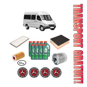 Set Pachet filtre revizie Bosch, 9 litrii ulei Castrol 10W40 MERCEDES-BENZ SPRINTER 3-t Bus (B903) 316 CDI 4x4 (903.672, 903.673) din 2002-2006, 4x Stickere auto cu MERCEDES-BENZ