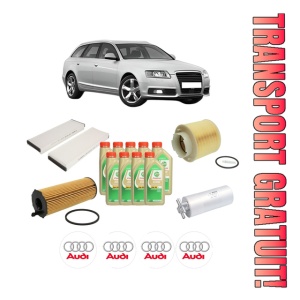 Set Pachet filtre revizie Bosch, 9 litrii ulei Castrol 5W30 AUDI A6 Allroad C6 (4FH) 2.7 TDI quattro din 2008-2011, 4x Stickere auto cu AUDI