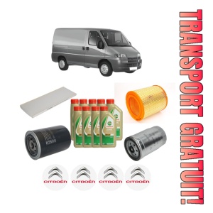 Set Pachet filtre revizie Bosch, 9 litrii ulei Castrol 5W40 CITROEN JUMPER I Van (230L) 2.5 D 4x4 din 2000-2002, 4x Stickere auto cu CITROEN