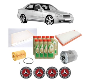 Set Pachet filtre revizie Bosch, 9 litrii ulei Castrol 5W40 MERCEDES-BENZ C-CLASS (W203) C 320 CDI (203.020) din 2005-2007, 4x Stickere auto cu MERCEDES-BENZ - Img 2