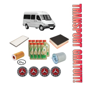 Set Pachet filtre revizie Bosch, 9 litrii ulei Castrol 5W40 MERCEDES-BENZ SPRINTER 3-t Bus (B903) 313 CDI 4x4 (903.672, 903.673) din 2002-2006, 4x Stickere auto cu MERCEDES-BENZ