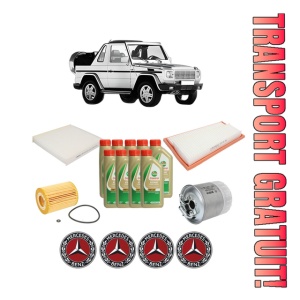 Set Pachet filtre revizie Bosch, 9 litrii ulei Castrol 5W40 MERCEDES-BENZ G-CLASS Cabrio (W463) G 320 CDI (463.303) din 2006-2012, 4x Stickere auto cu MERCEDES-BENZ