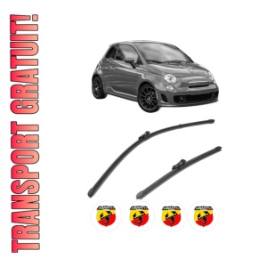 Set stergatoare ABARTH 500 / 595 / 695 din 2008-2016, pentru parbriz auto, 2 bucati, Valeo Silencio Xtrm, din cauciuc siliconat rezistent, 4 Stickere Auto ABARTH
