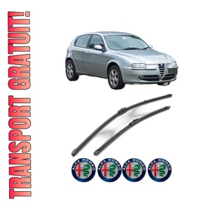 Set stergatoare ALFA ROMEO 147 (937_) din 2000-2010, pentru parbriz auto, 2 bucati, Valeo Silencio Xtrm, din cauciuc siliconat rezistent, 4 Stickere Auto ALFA ROMEO