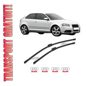 Set stergatoare AUDI A3 (8P1) din 2003-2012, pentru parbriz auto, 2 bucati, Bosch Aerotwin, din cauciuc siliconat rezistent, 4 Stickere Auto AUDI