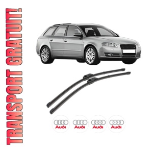 Set stergatoare AUDI A4 B7 Avant (8ED) din 2004-2008, pentru parbriz auto, 2 bucati, Valeo Silencio Xtrm, din cauciuc siliconat rezistent, 4 Stickere Auto AUDI