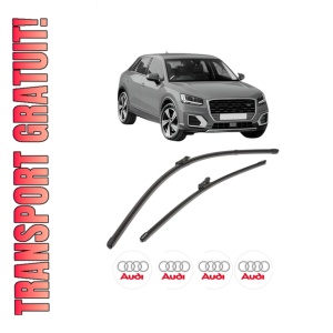 Set stergatoare AUDI Q2 (GAB, GAG) din 2016-2021, pentru parbriz auto, 2 bucati, Valeo Silencio Xtrm, din cauciuc siliconat rezistent, 4 Stickere Auto AUDI